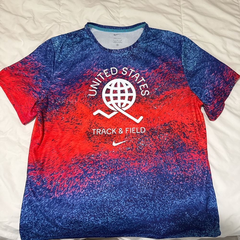 Nike Red and Blue Track & Field Tee